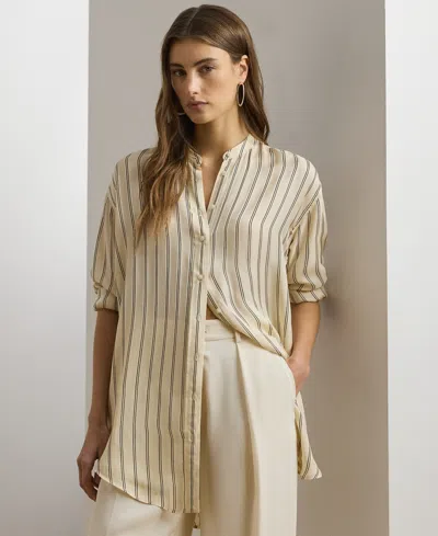 Ralph Lauren Capri Striped Linen Shirt In Ivory Beige,blue Multi