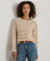 Ralph Lauren Petite Striped Jersey Snap-trim Boatneck Top In Multi