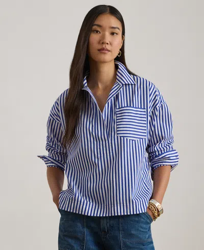 Ralph Lauren Petite Striped Long-sleeve Cropped Shirt In Multi