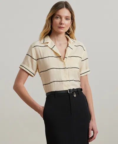 Ralph Lauren Petite Striped Short-sleeve Camp Shirt In Tan Multi