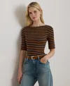 Ralph Lauren Petite Striped Stretch Cotton Boatneck Tee In Multi