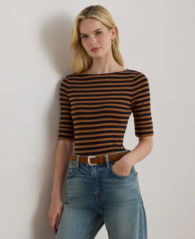 Ralph Lauren Petite Striped Stretch Cotton Boatneck Tee In Multi