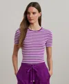 Ralph Lauren Petite Striped Stretch Cotton Crewneck Tee In Purple