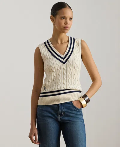 Ralph Lauren Petite V-neck Sweater Vest In Neutral