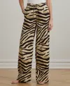 Ralph Lauren Petite Zebra-print Linen Wide-leg Pants In Brown