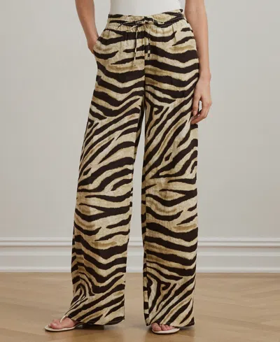 Ralph Lauren Petite Zebra-print Linen Wide-leg Pants