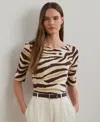 Ralph Lauren Petite Zebra-print Stretch Cotton Boatneck Tee In Animal Print