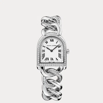 Ralph Lauren Petite-link Steel Diamond Stirrup Watch In White Dial