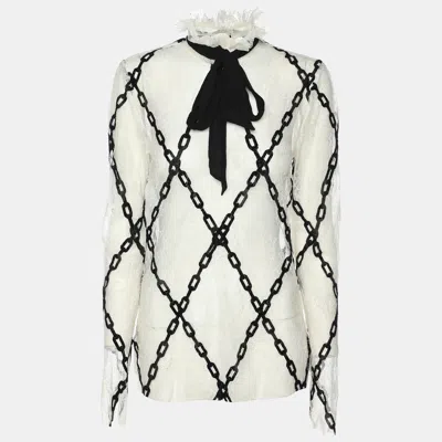 Pre-owned Ralph Lauren Philosophy Di Lorenzo Serafini White/black Lace Chain Link Embroidered Tops S