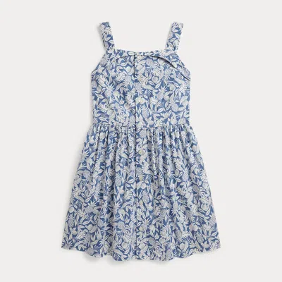 Ralph Lauren Kids' Pineapple-print Smocked Cotton Dress In Blue