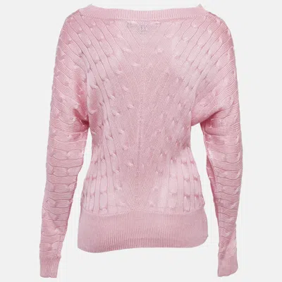Pre-owned Ralph Lauren Pink Cable Knit Long Sleeve Sweater M