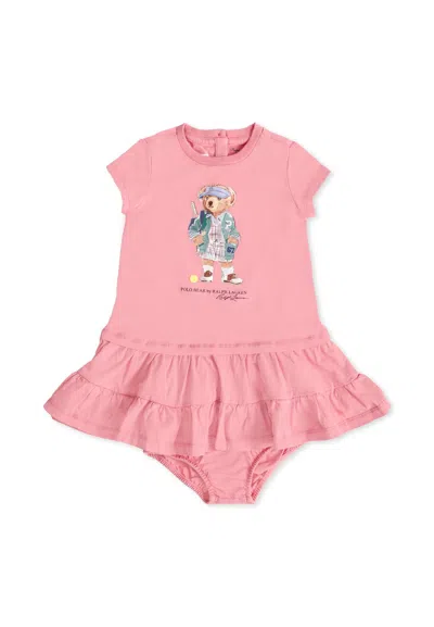 Ralph Lauren Pink Dress For Baby Girl With Polo Bear