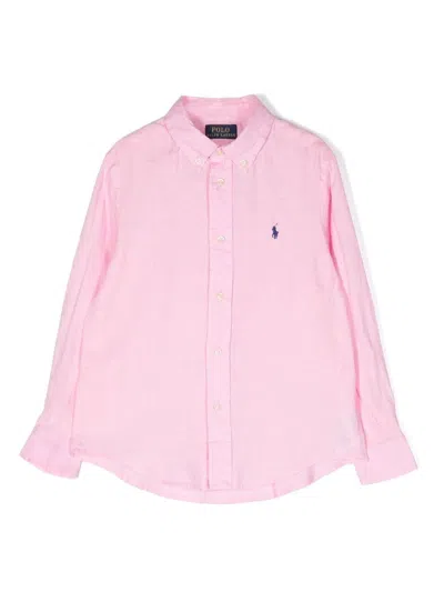 RALPH LAUREN PINK LINEN SHIRT WITH EMBROIDERED PONY