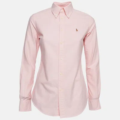 Pre-owned Ralph Lauren Pink Logo Embroidered Cotton Button Down Shirt Xs