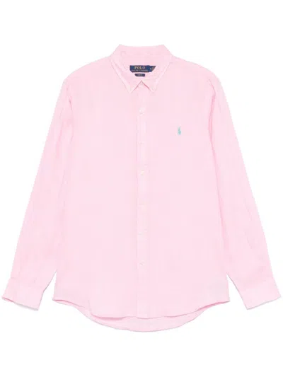 RALPH LAUREN MEN PINK LOGO LINEN SHIRT, XXL LUXURY SHIRTS FOR MEN DARVEYS