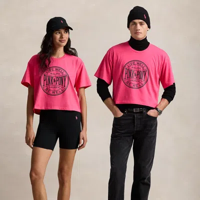 Polo Ralph Lauren Pink Pony Cotton Jersey Cropped Tee In Blaze Fuchsia