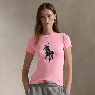 Polo Ralph Lauren Pink Pony Cotton Ribbed Tee In Course Pink