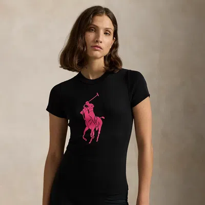 Polo Ralph Lauren Pink Pony Cotton Ribbed Tee In Polo Black