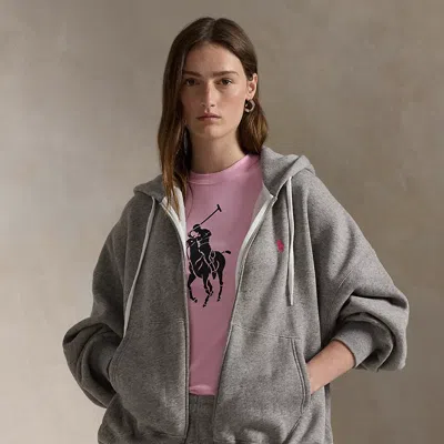 Polo Ralph Lauren Pink Pony Fleece Full-zip Hoodie In Dark Vintage Heather