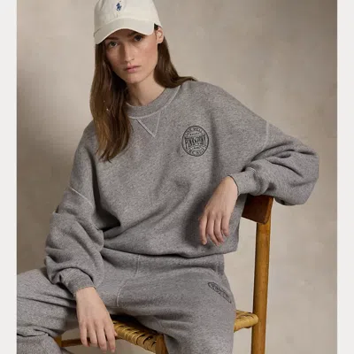 Polo Ralph Lauren Pink Pony Logo Fleece Crewneck In Dark Vintage Heather