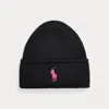 Polo Ralph Lauren Pink Pony Merino Wool Beanie In Polo Black