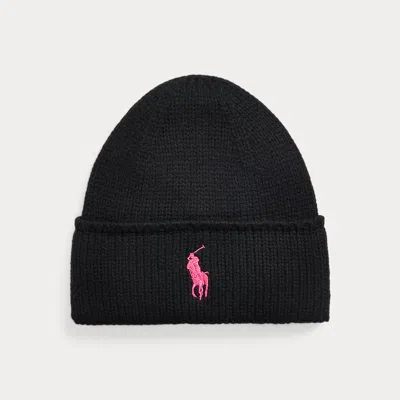 Polo Ralph Lauren Pink Pony Merino Wool Beanie In Polo Black
