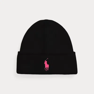 Polo Ralph Lauren Pink Pony Merino Wool Beanie In Polo Black