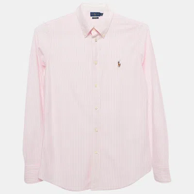 Pre-owned Ralph Lauren Pink Striped Cotton Knit Oxford Button Down Shirt M
