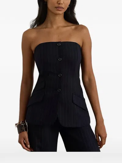 Ralph Lauren Pinstripe Buttoned Blouse In Black