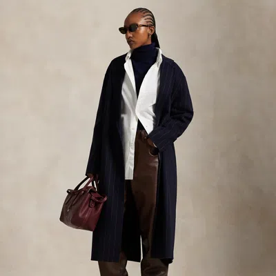 Ralph Lauren Pinstripe Double-faced Wool Overcoat In Blue