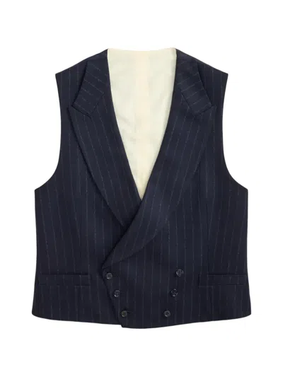 Ralph Lauren Pinstripe Double-breasted Wool Waistcoat In Blue