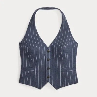 Ralph Lauren Pinstripe Double-knit Halter Vest In Navy/white In Multi