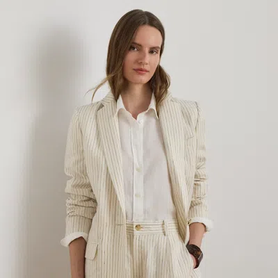 Ralph Lauren Pinstripe Linen Blazer In Canyon Sand Multi In Neutral