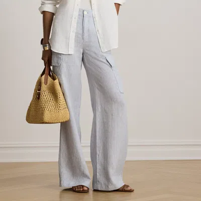 Ralph Lauren Pinstripe Linen Wide-leg Cargo Pant In Blue Multi