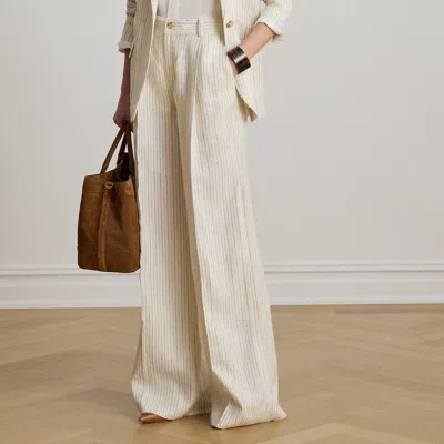 Ralph Lauren Pinstripe Linen Wide-leg Pant In Canyon Sand Multi In Neutral