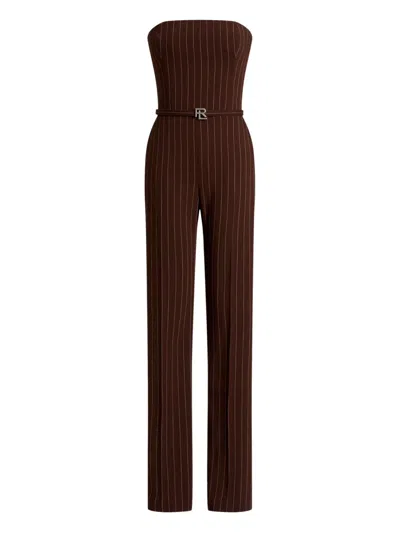 Ralph Lauren Pinstripe-pattern Belted Jumpsuit In Brown