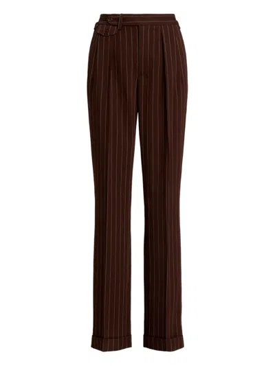 Ralph Lauren Pinstripe-pattern Buckle-detail Trousers In Brown