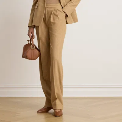 Ralph Lauren Pinstripe Pleated Twill Straight Pant In Tan Multi