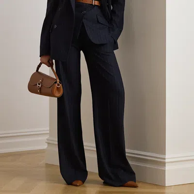 Ralph Lauren Pinstripe Wool-blend Twill Wide-leg Pant In Multi