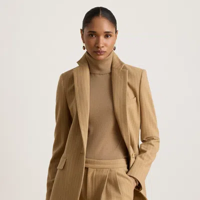 Ralph Lauren Pinstripe Wool-blend Twill Blazer In Tan Multi