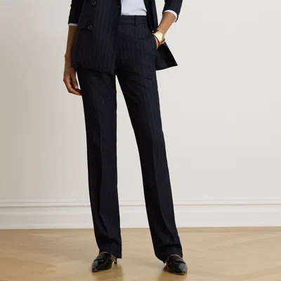 Ralph Lauren Pinstripe Wool-blend Twill Straight Pant In Navy/cream