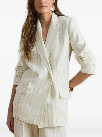 Ralph Lauren Pinstripe-pattern Double-breasted Blazer In White