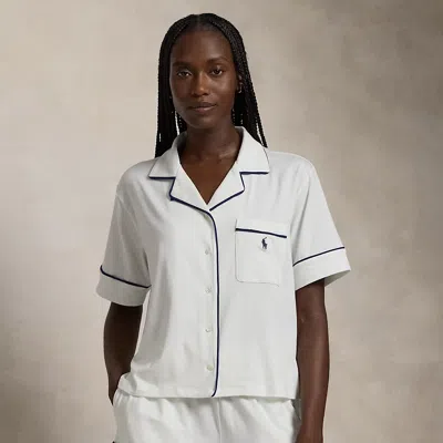 Polo Ralph Lauren Piped Jersey Short-sleeve Pajama Set In White Cloud