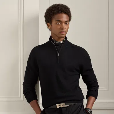 Ralph Lauren Piqué-knit Wool Quarter-zip Sweater In Black
