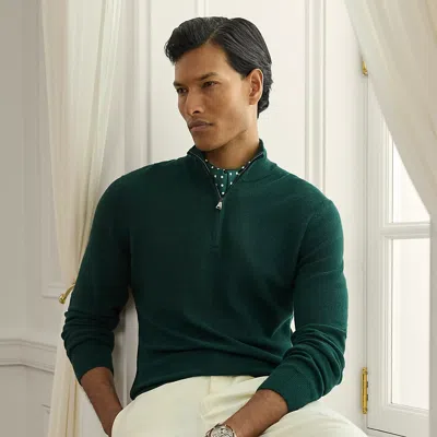 Ralph Lauren Piqué-knit Wool Quarter-zip Sweater In Green