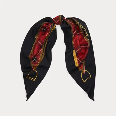 Ralph Lauren Plaid & Belting-print Wool Diamond Scarf In Red