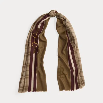 Ralph Lauren Plaid & Horse Bit-motif Wrap Scarf In Brown