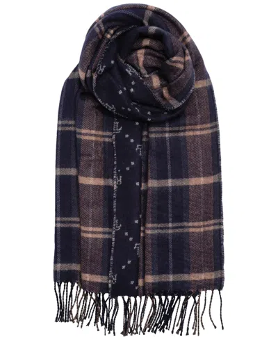Ralph Lauren Plaid And Logo Double Face Scarf In Blue