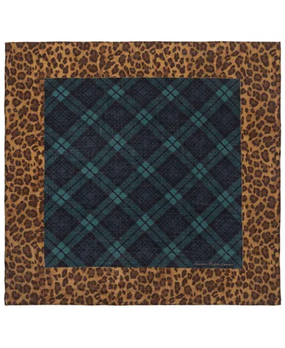 Ralph Lauren Plaid Animal Small Square Scarf In Blackwatch