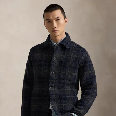 Polo Ralph Lauren Plaid Boiled Wool Cardigan In Navy Combo In Blue